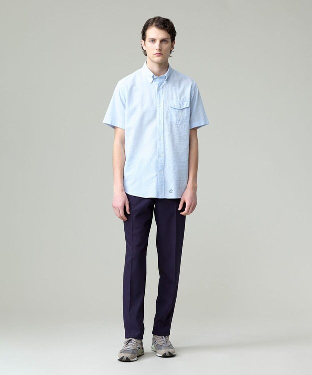 J.PRESS MEN 真夏を乗り切る爽快感と機能性【吸水速乾 / 接触冷感 / 高通気性 / ウォッシャブル】サッカー シャツ / B.D. サックスブルー系