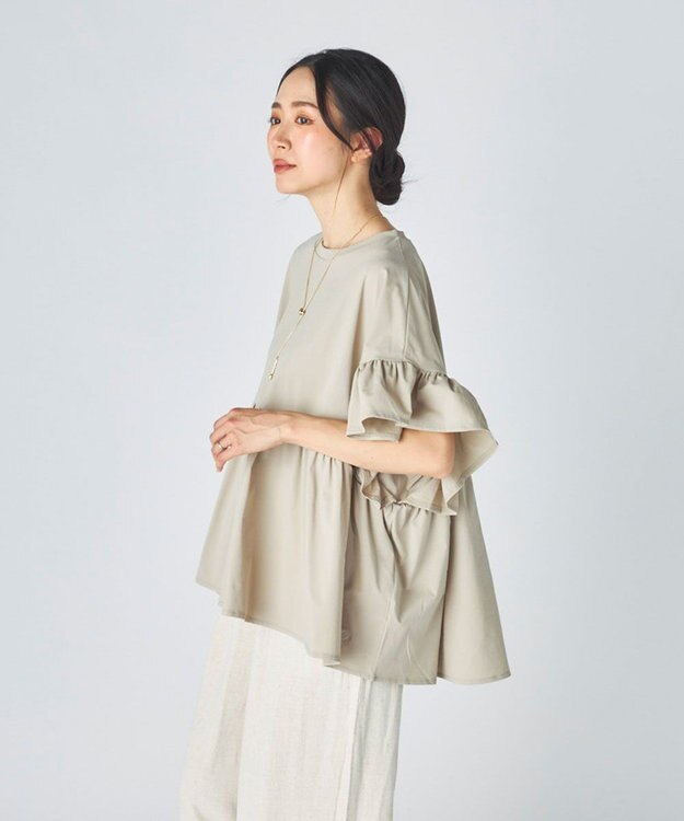 OP／FILA 【Ocean Pacific】らくティブ｜ティアード袖フレアカットソー ベージュ