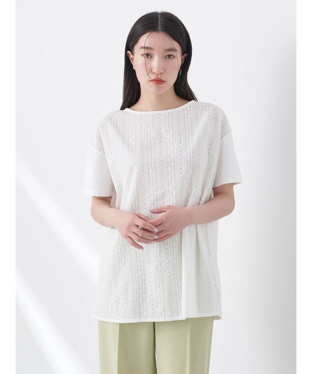 earth music&ecology 刺繍レースドッキングチュニック Off White