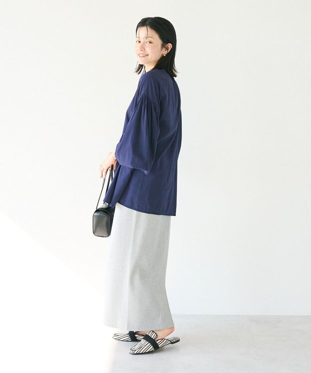 CRAFT STANDARD BOUTIQUE インド綿混パフスリーブシャツ Navy