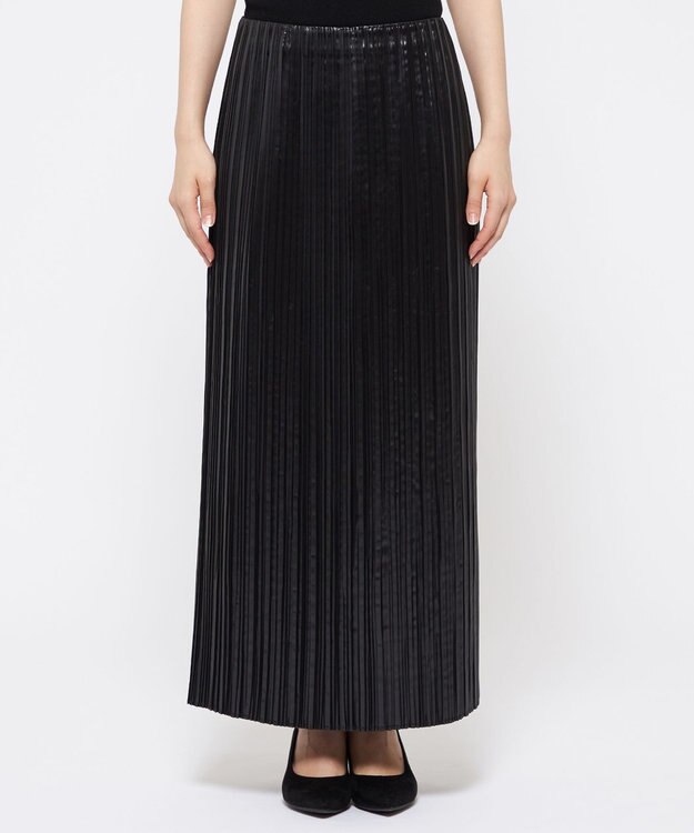 uncrave レザー ライク サテン プリーツスカート（uncrave WHITE） ブラック