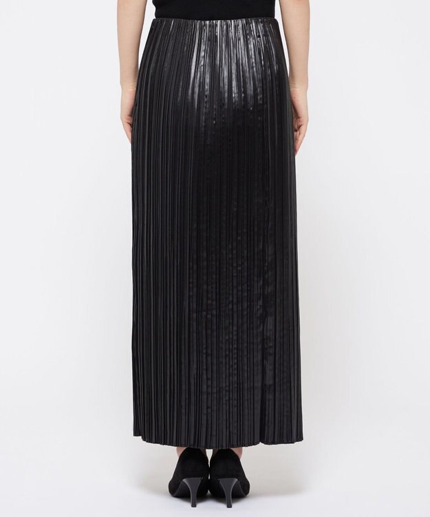 uncrave レザー ライク サテン プリーツスカート（uncrave WHITE） ブラック