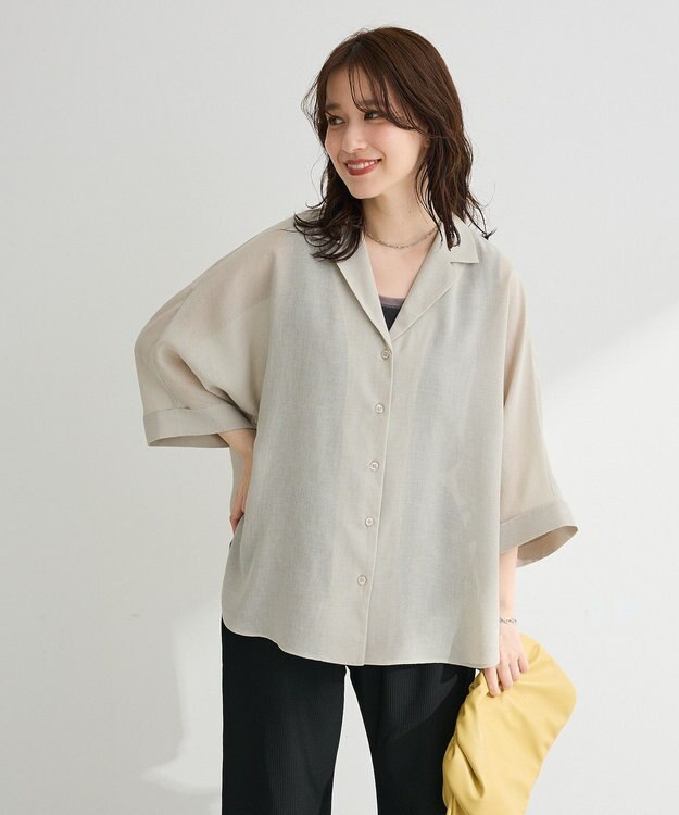 Green Parks 開襟シアーシャツジャケット Gray Beige