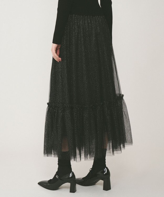 GRACE CONTINENTAL ラメチュールギャザースカート ブラック