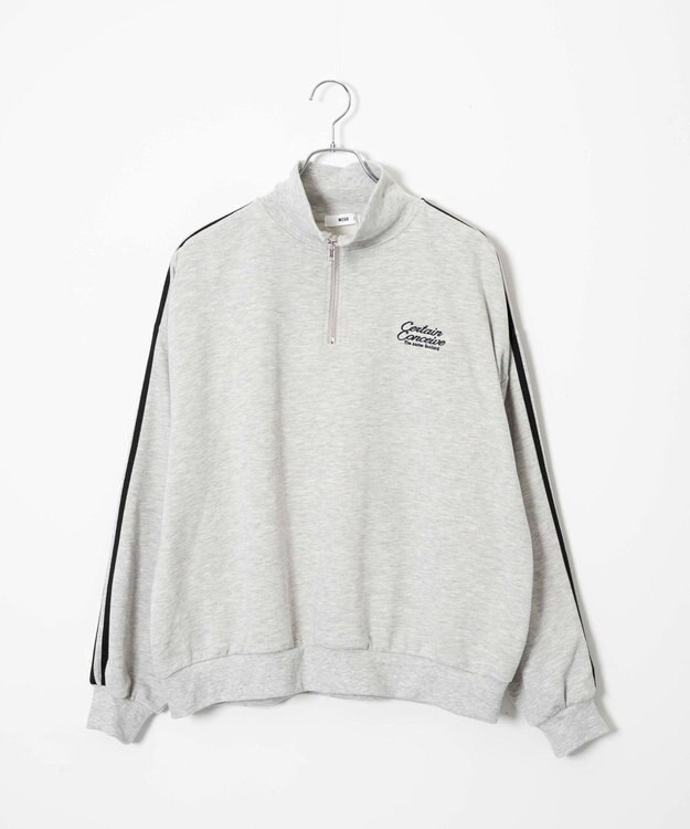 WEGO ラインハーフジップBIGスウェット 杢グレー