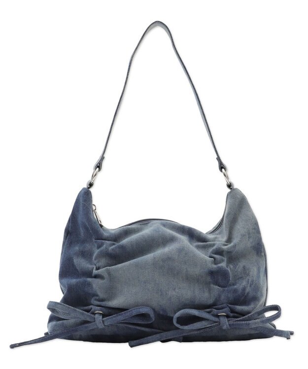 WEGO ギャザーリボンハーフムーンバッグ デニム淡加工色