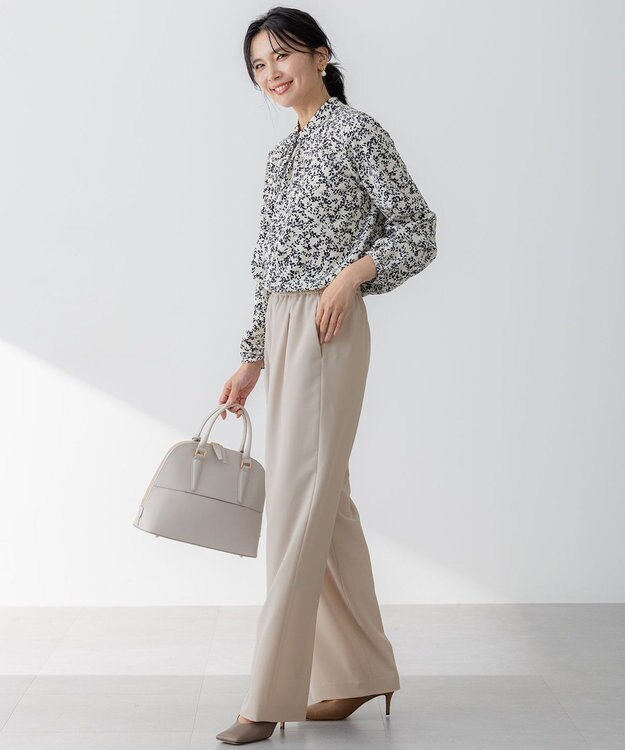 23区 S 【洗える】シャドーリーフ プリント ブラウス アイボリープリント