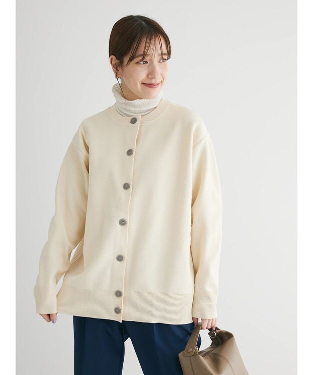 Green Parks かるい クルーネックカーディガン Off White