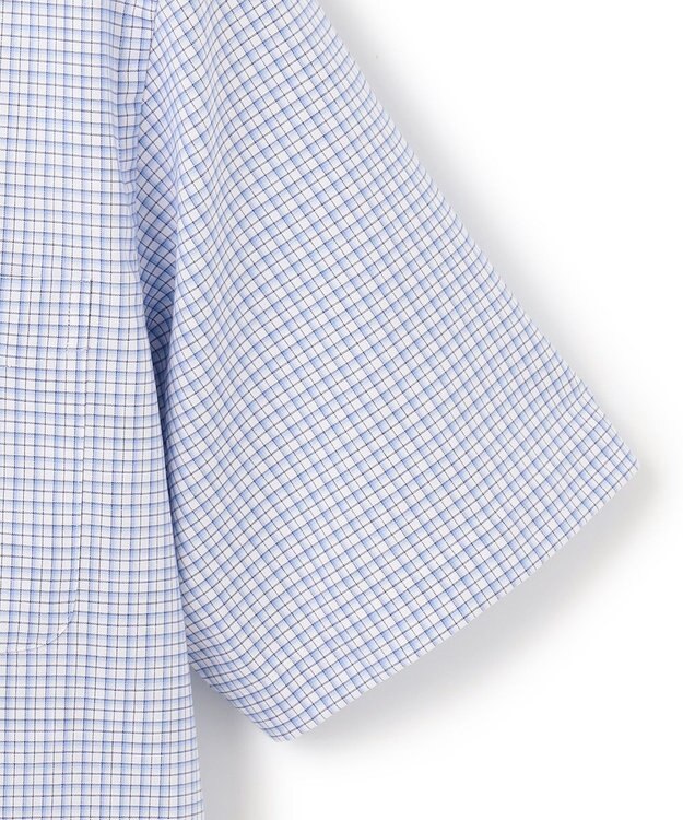 J.PRESS MEN 【EXTRA COMFORT / 形態安定・ストレッチ・抗菌防臭・速乾】ピンオックス ファンシーチェック 半袖シャツ/B.D. サックスブルー系3