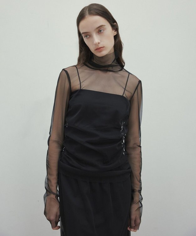 BEIGE， 【洗える・Precious 7月号掲載】TAMARIX / ストレッチチュールハイネックブラウス Black