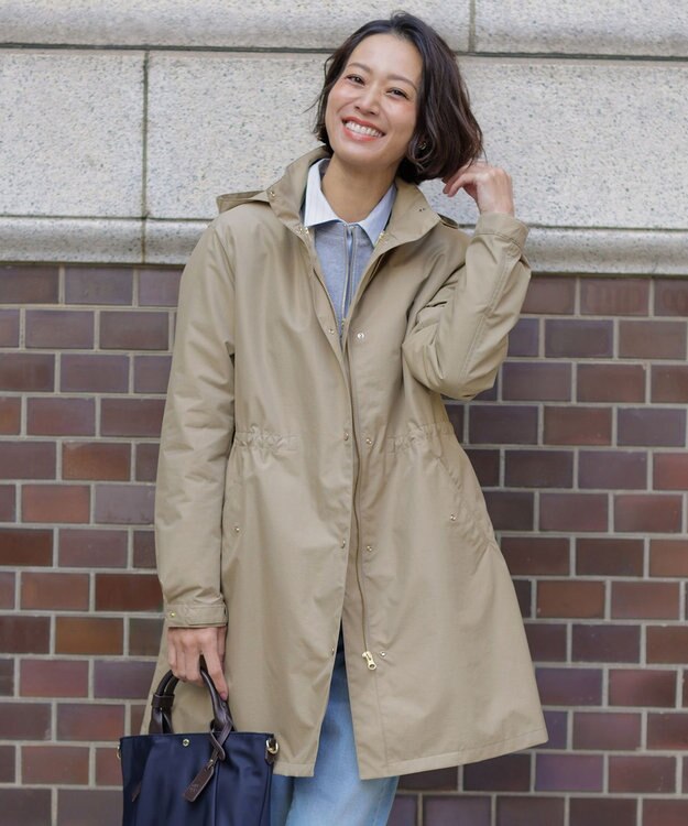 J.PRESS LADIES S 【2way】スパンライクナイロンタッサー フーデッド コート キャメル系