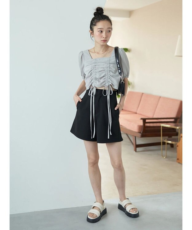 earth music&ecology ＳＥＴ２点パフスリーブブラウス＋キャミワンピース Light Gray