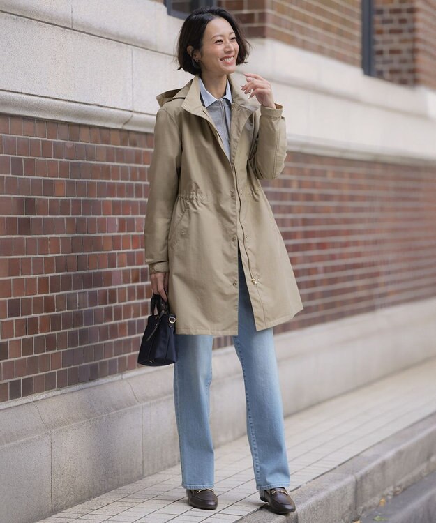 J.PRESS LADIES S 【2way】スパンライクナイロンタッサー フーデッド コート キャメル系