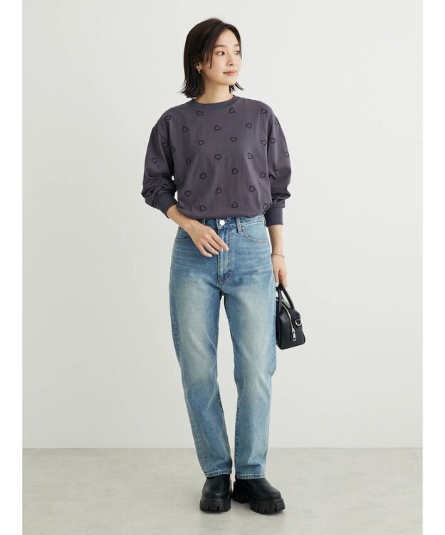 Green Parks ・Ｄｏｕｂｌｅ　Ｆｌａｇｓ　ハート刺繍ロンＴ Charcoal Gray