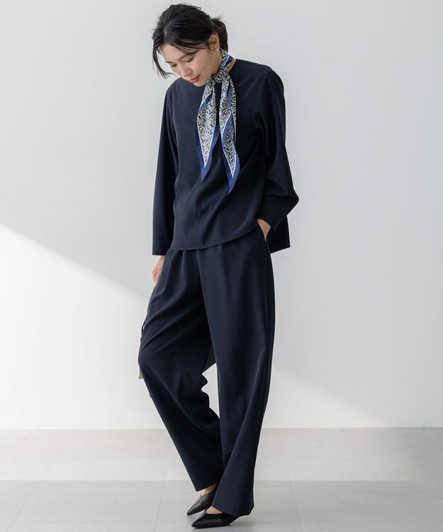 23区 【セットアップ対応/洗える】2WAYストレッチツイル ワイドパンツ ネイビー系