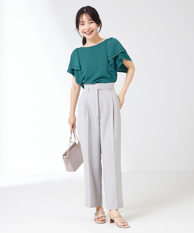 ANY SIS 【接触冷感】レイヤードスリーブ ニット グリーン