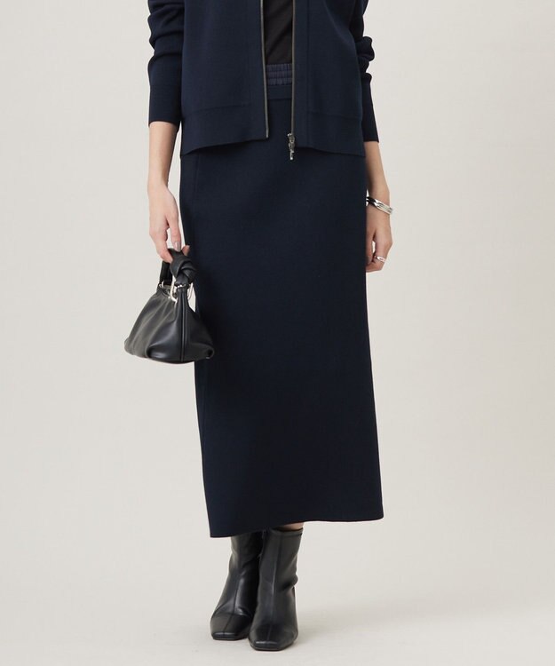 ICB L 【洗える】コットンポリエステルスムース ニットスカート ネイビー系