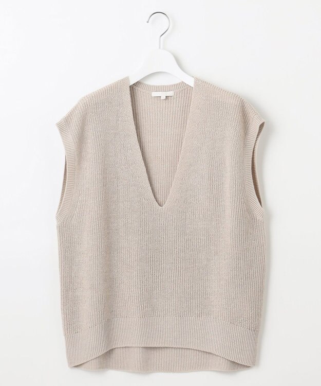 自由区 S 【洗える】コットンウールミドルゲージニット ベスト ベージュ