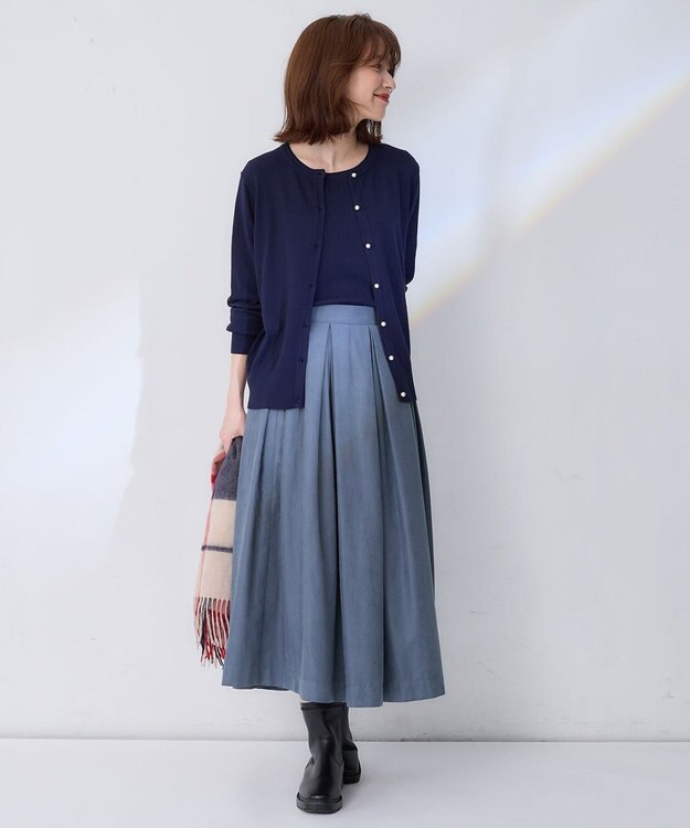 ANY L 【ウエストゴム】ベロアタッチタックスカート ブルー