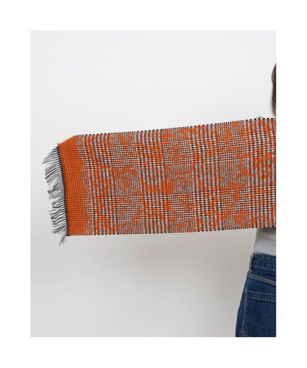 UNBILLION カシュネ cache nez / ウール混グレンチェックフラワージャカードマフラー オレンジ