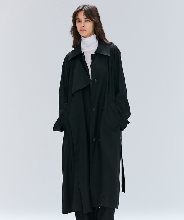 BEIGE， COBURN / シルク混ロングステンカラーコート Black