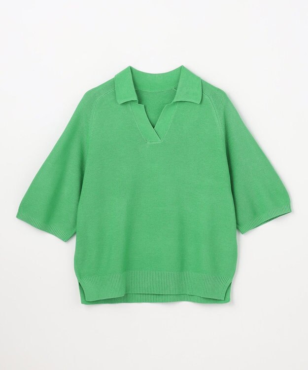 ANY L アクリルガーターポロ衿ニット グリーン