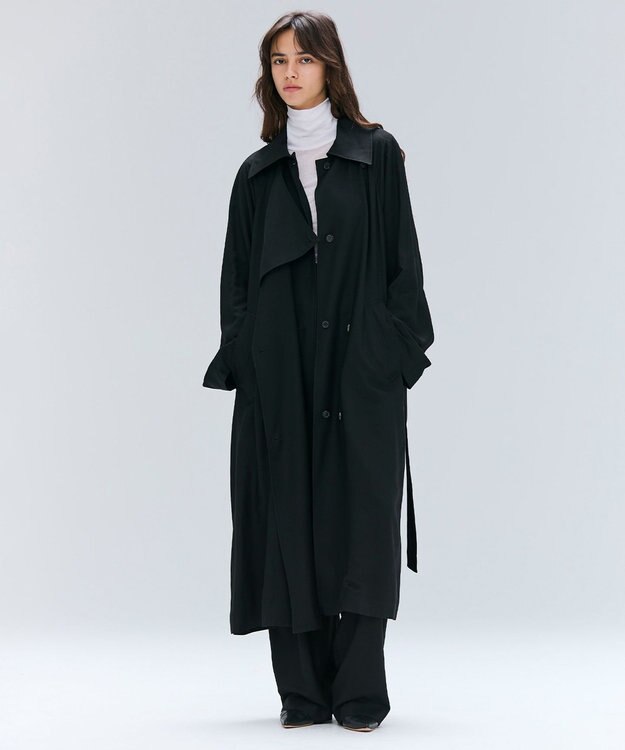 BEIGE， COBURN / シルク混ロングステンカラーコート Black