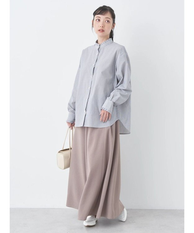 earth music&ecology スタンドフリルシャツ Stripe