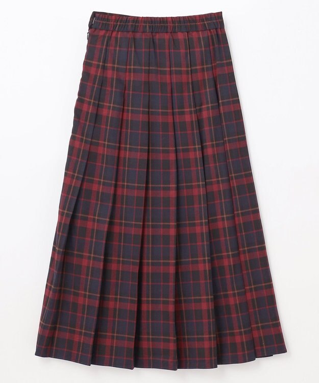 ANY L 【手洗い/ウエストゴム】チェック柄フリンジプリーツスカート レッド