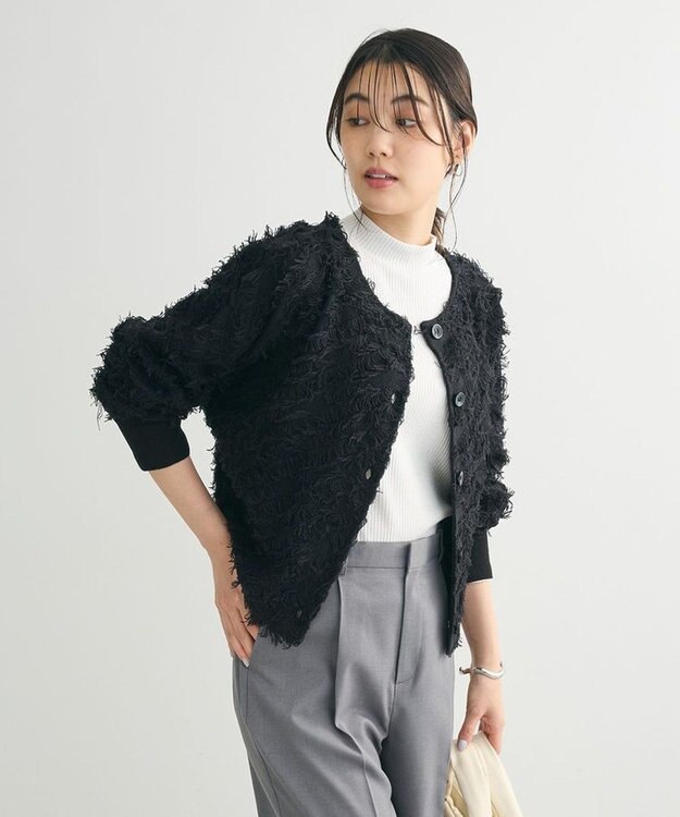 Green Parks フリンジニットカーディガン Black