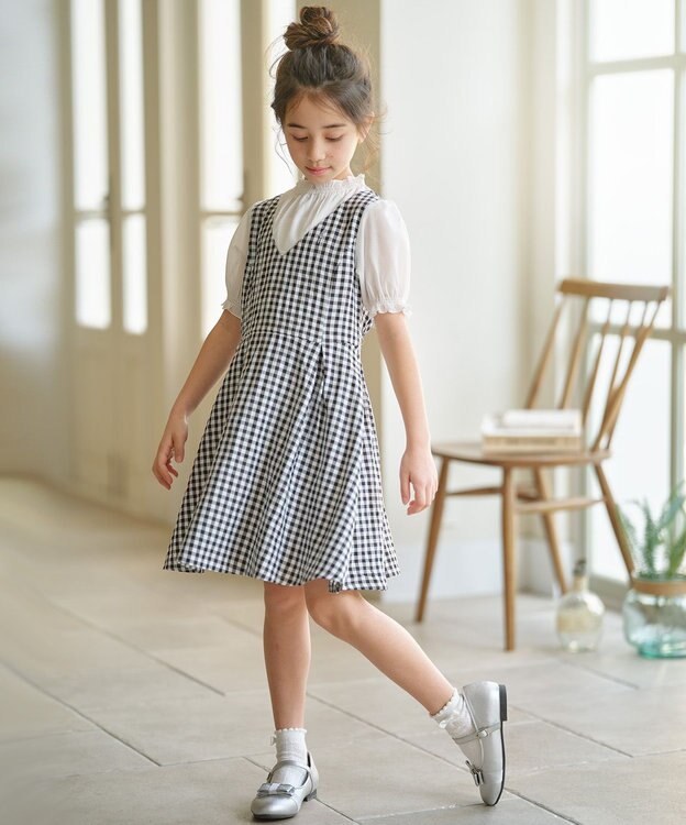 組曲 KIDS 【110-140㎝】ギンガムドッキング ワンピース ブラック系3
