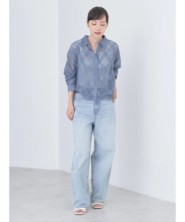 earth music&ecology レースショートシャツ Sax