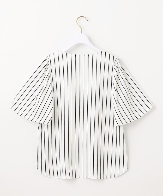 ANY SIS 【接触冷感・吸水速乾・UVケア】エアリードレープスムース フレア袖 ブラウス オフストライプ