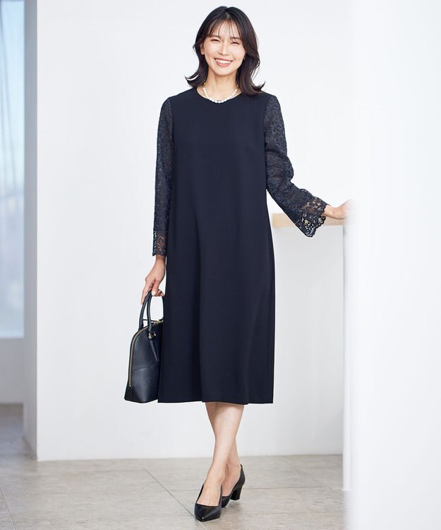 23区 【洗える】トリアセダブルジョーゼット ワンピース ブラック系