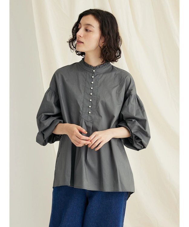 CRAFT STANDARD BOUTIQUE パールボタンピコフリルブラウス Khaki