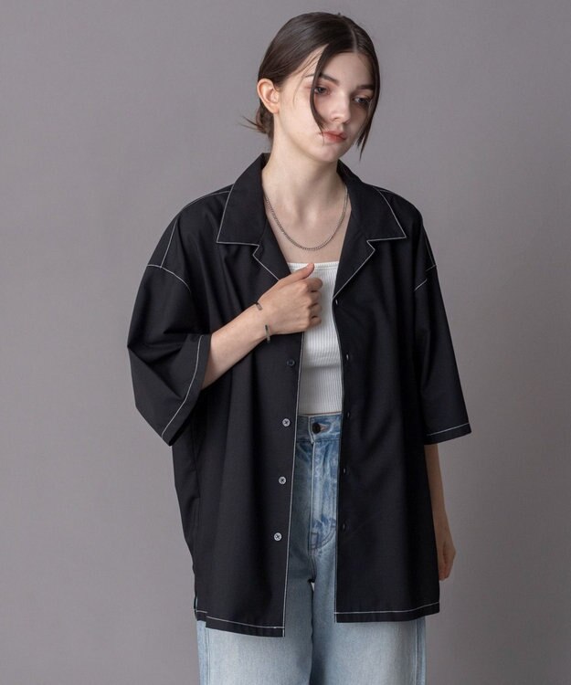 WEGO 【ユニセックス着用ITEM/SMLサイズ展開】 TRオープンカラーシャツ（SS） ブラックその他