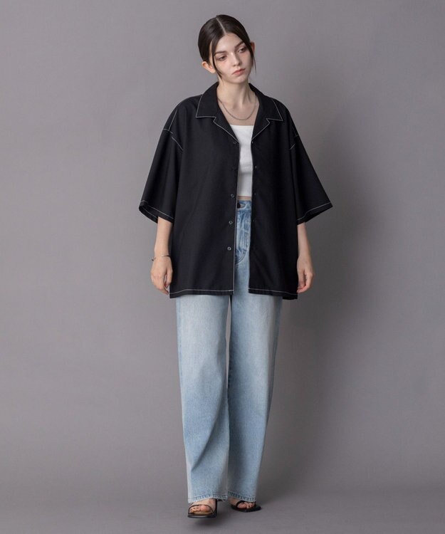 WEGO 【ユニセックス着用ITEM/SMLサイズ展開】 TRオープンカラーシャツ（SS） ブラックその他