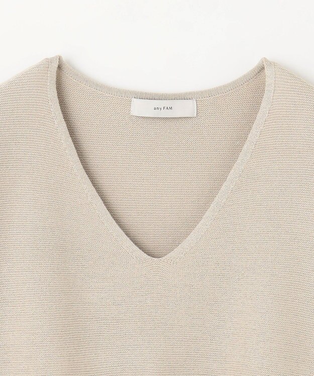 ANY 【洗濯機可】Ｖネックラメガーターニット サンドベージュ