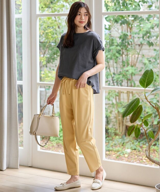 ANY 【手洗い可】ヨーロピアンリネンツイストスリーブブラウス チャコール