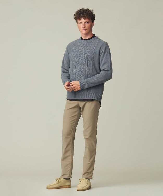 J.PRESS MEN 【Cash Lamb's Wool】ケーブルクルーネック ニット ブルー系