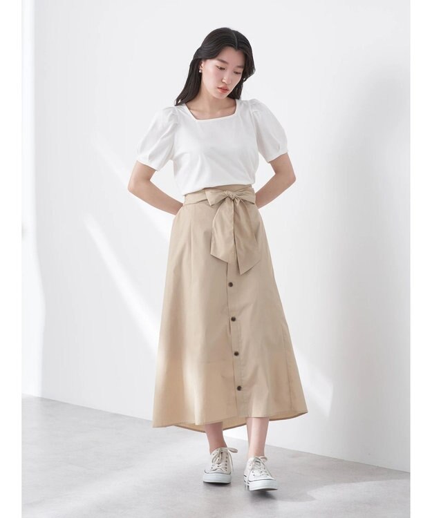 earth music&ecology ウエストリボンヘムスカート Beige