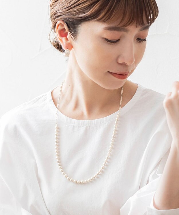 Pisceans コットンパール&フィガロチェーンネックレス マットシルバー