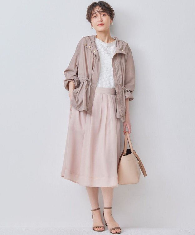 組曲 【洗える・シワになりにくい】カラーボイル シアーフレアスカート ピンクベージュ系
