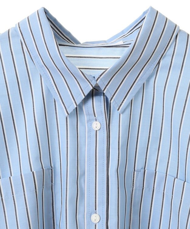 Green Parks イージーケアショート丈ストライプシャツ Off White