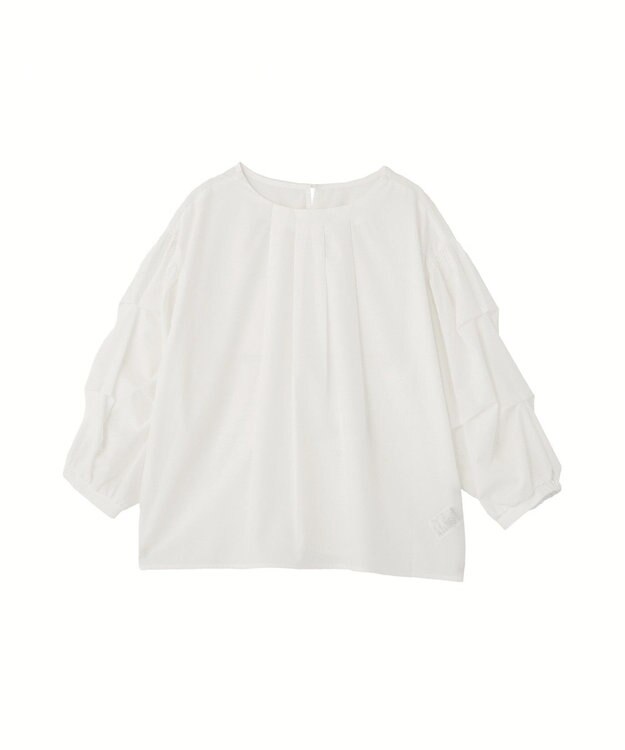 Green Parks イージーケア袖タックブラウス White