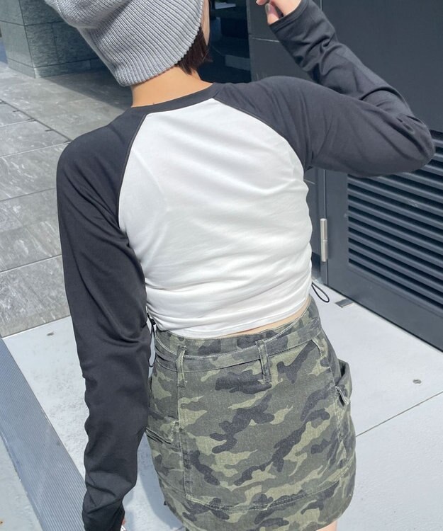 WEGO ラインストーンサイドドロストラグランロンT ブラック