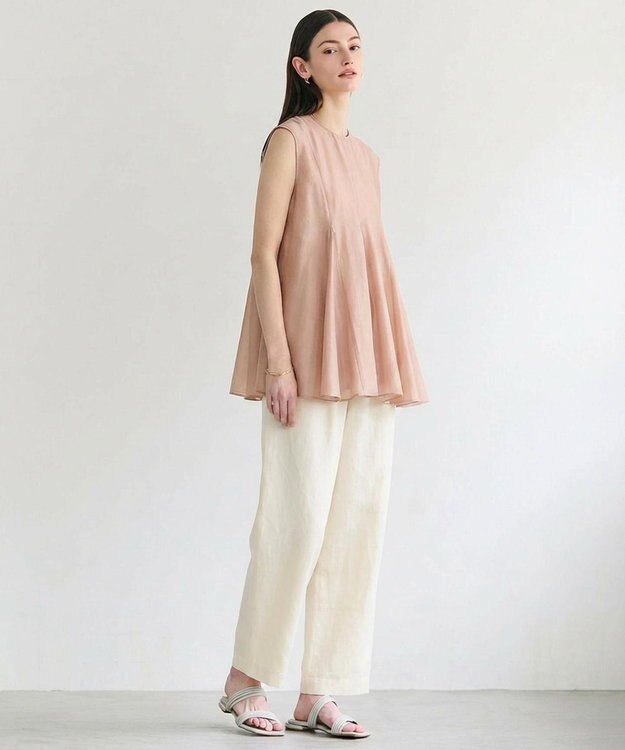 BEIGE， AMARYLLIS / シアー 切り替えフレアブラウス Milk Tea