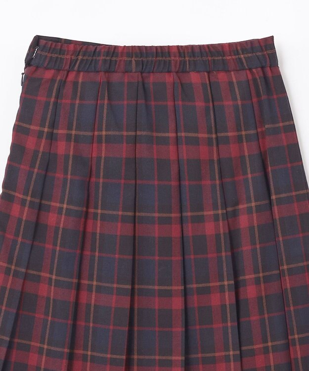 ANY L 【手洗い/ウエストゴム】チェック柄フリンジプリーツスカート レッド
