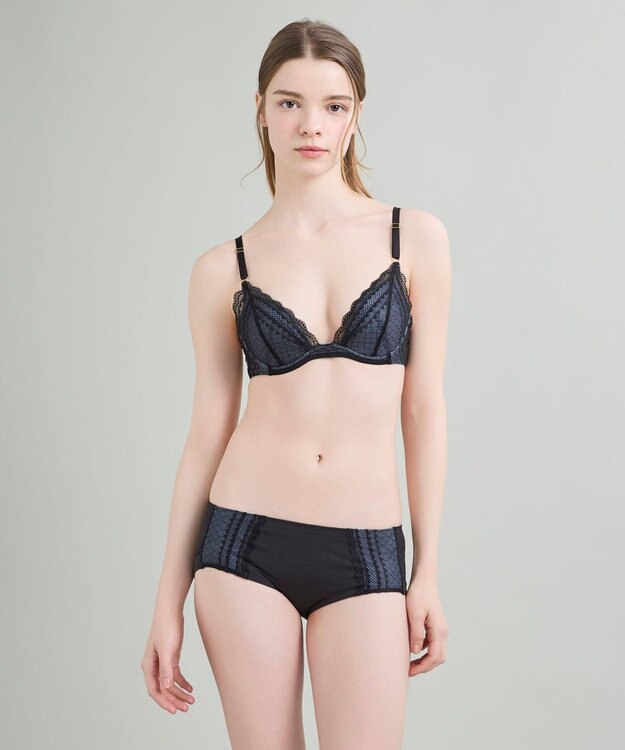 une nana cool リニューアル【綿混】ビタードットコットン 3/4カップブラ ブラック