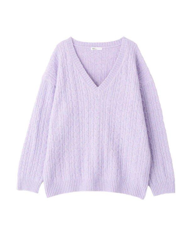 CRAFT STANDARD BOUTIQUE 起毛ケーブルVニットネックニットプルオーバー Pink